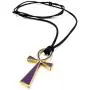 INBLUE Men,Womens Stainless Steel Pendant Necklace Black Silver Gold Two Tone Egyptian Ankh Cross -with Cord