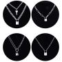 Zhanmai 4 Pieces Valentines Day Fashion Lock Pendant Necklace Punk Chain Choker Long Multilayer Chain Jewelry