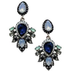 Large Art Deco Antique Vintage Style Navy Baby Blue Sapphire Opal Rhinestone Bridal Bridesmaid Wedding Prom Pageant Statement Earrings