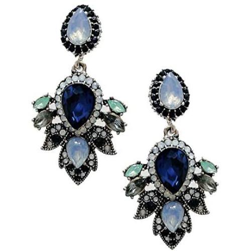 Large Art Deco Antique Vintage Style Navy Baby Blue Sapphire Opal Rhinestone Bridal Bridesmaid Wedding Prom Pageant Statement Earrings