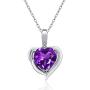 Gem Stone King Purple Amethyst and White Diamond 925 Sterling Silver Pendant Necklace 1.42 Ct Heart Shape with 18 Inch Silver Chain