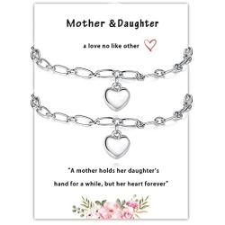 Myrnaist Mother Daughter Bracelets Set for 2 Silver Heart Charm Bracelet Jewelry for Mom Women Girls Mothers Day Birthday Gifts