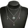 Moon Leaf Turquoise Pendant Necklace Bohemian Multilayer Crescent Beads Chain Jewelry for Women Girls (Silver A)