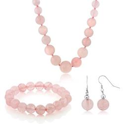 Gem Stone King 10MM Simulated Rose Quartz Round Bead Necklace Bracelet and Earrings Set 20 Inch