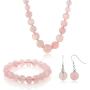 Gem Stone King 10MM Simulated Rose Quartz Round Bead Necklace Bracelet and Earrings Set 20 Inch