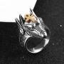 HZMAN Mens Egyptian God Anubis Gold Ankh Cross Ring Stainless Steel Biker Band