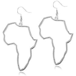 DAMLENG Unique Vintage Hollow Gold Silver African Map Dangle Earrings Ethnic Style African Drop Earrings for Women Bohemia Style Jewelry
