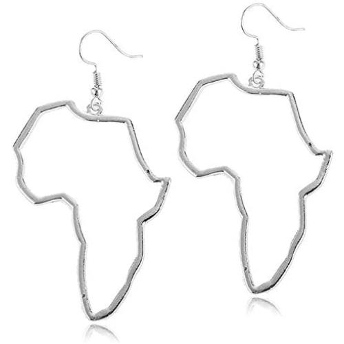 DAMLENG Unique Vintage Hollow Gold Silver African Map Dangle Earrings Ethnic Style African Drop Earrings for Women Bohemia Style Jewelry