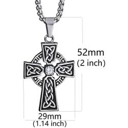 Elfasio Celtic Cross Necklace for Men Cubic Zirconia Stainless Steel Pendant Necklaces Chain 18inch-30inch