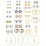 Jstyle 32 Pairs Assorted Multiple Stud Earrings for Women Simple Cute Big Hoop Earrings Set