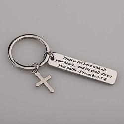 BEKECH Christian Keychain Gifts Trust in The Lord Proverbs 3:5-6 Keychain with Cross Charm Religious Jewelry Christian Faith Gift