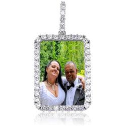 MoCa Jewelry Personalized Custom Photo Medallions Necklace & Pendant 18K Gold Silver Cubic Zircon Hip hop Jewelry Dog Tag Necklace for Men Women (Rectangle Silver)