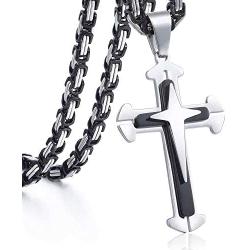 Trendsmax Cross Pendant Necklace Mens Boys Stainless Steel Gold Silver Byzantine Chain 22 24 26 28 30inch
