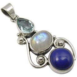 SilverStarJewel 6 x 9, 8 x 10, 10 x 10 mm Multistones 3 Stone Pendant 1.6'' Sterling Silver