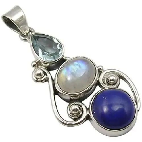 SilverStarJewel 6 x 9, 8 x 10, 10 x 10 mm Multistones 3 Stone Pendant 1.6'' Sterling Silver SilverStarJewel 6 x 9, 8 x 10, 10 x 10 mm Multistones 3 Stone Pendant 1.6'' Sterling Silver