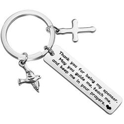 BAUNA Confirmation Sponsor Gifts Catholic Sponsor Gifts Thank You for Being My Sponsor Keychain with Cross Peace Dove Charm