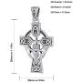 US Jewels And Gems Mens 925 Sterling Silver 32mm Irish Celtic and Claddagh Cross Pendant Necklace, 18in to 24in