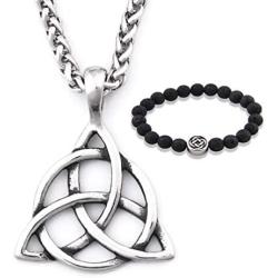 GUNGNEER Stainless Steel Silvertone Celtic Knot Triquetra Chain Pendant Necklace Trinity Eternal Jewelry Men Women