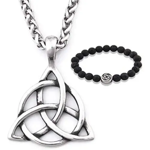 GUNGNEER Stainless Steel Silvertone Celtic Knot Triquetra Chain Pendant Necklace Trinity Eternal Jewelry Men Women GUNGNEER Stainless Steel Silvertone Celtic Knot Triquetra Chain Pendant Necklace Trinity Eternal Jewelry Men Women