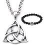 GUNGNEER Stainless Steel Silvertone Celtic Knot Triquetra Chain Pendant Necklace Trinity Eternal Jewelry Men Women