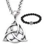 GUNGNEER Stainless Steel Silvertone Celtic Knot Triquetra Chain Pendant Necklace Trinity Eternal Jewelry Men Women GUNGNEER Stainless Steel Silvertone Celtic Knot Triquetra Chain Pendant Necklace Trinity Eternal Jewelry Men Women