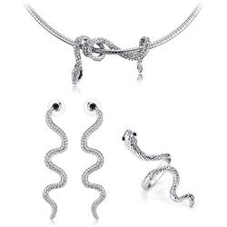 Snake Jewelry Set Snake Necklace Pendant Silver Snake Shape Ring Earrings