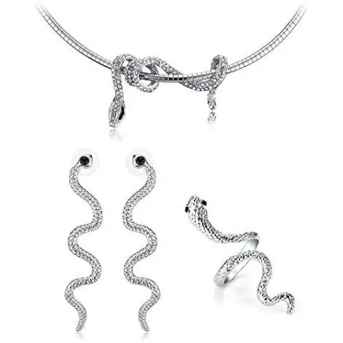 Snake Jewelry Set Snake Necklace Pendant Silver Snake Shape Ring Earrings Snake Jewelry Set Snake Necklace Pendant Silver Snake Shape Ring Earrings
