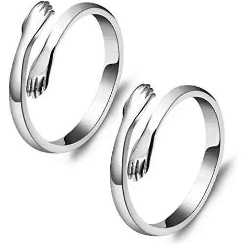 PANTIDE 2Pcs Hug Hands Rings Set for Lovers, Romantic Love Hugging Hands Adjustable Open Rings Silver Statement Hands Embrace Rings Alloy Promise Rings Jewelry Gifts for Couples Wedding Anniversary PANTIDE 2Pcs Hug Hands Rings Set for Lovers, Romantic Love Hugging Hands Adjustable Open Rings Silver Statement Hands Embrace Rings Alloy Promise Rings Jewelry Gifts for Couples Wedding Anniversary
