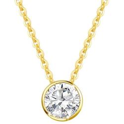 FANCIME 14K Solid Real Yellow Gold Round/Emerald Cut CZ Cubic Zirconia Diamond Pendant Necklace Fine Jewelry Gift for Women Girls 16+2 inch Extender