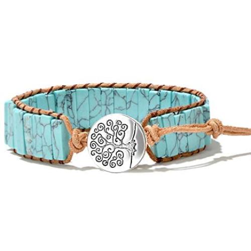 QILMILY Turquoise Wrap Boho Bracelets for Women Handmade Healing Stone Leather Braided Bead Wrap Bracelet Women Men Boho Jewelry Gift