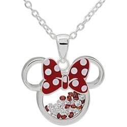 Disney Minnie Mouse Silver Plated Floating Crystals Pendant w/Chain Jewelry