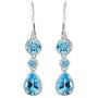 Jewelili 14K White Gold 8x6 MM Pear Shape and 4.8 MM, 2.5 MM Round Shape Swiss Blue Topaz Dangle Earrings