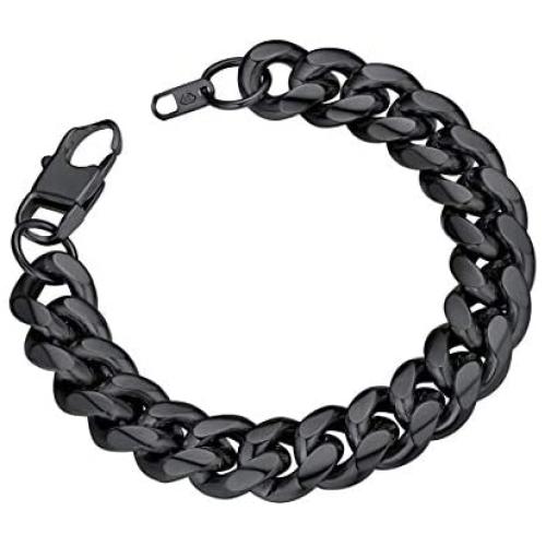 ChainsPro Durable Cuban Link Bracelet for Mens Boys, 6/10/14 mm, 19-21CM Length, 18K Gold Plated/316L Stainless Steel/Black-with Gift Box