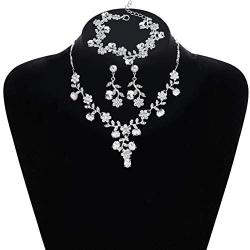 LOYALLOOK Bridal Jewelry Set Crystal Flower Leaf Necklace Earring Bracelet Jewelry Set Costume Jewelry for Women