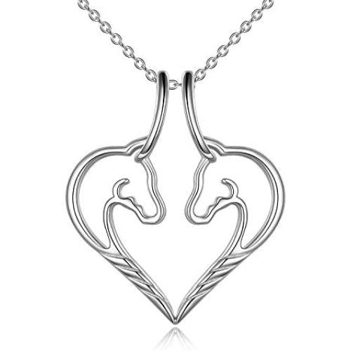 Necklace Holder Sterling Silver Love Heart Horse Pendant Necklace Ring Keeper Holder Jewelry Gifts for Women Girls Nurse Mother Daughter Wife Girlfriend