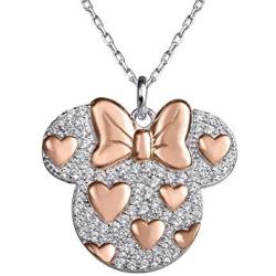 Disney Minnie Mouse Sterling Silver Pink and Cubic Zirconia 18'' Necklace, Official License