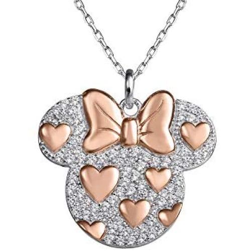 Disney Minnie Mouse Sterling Silver Pink and Cubic Zirconia 18'' Necklace, Official License