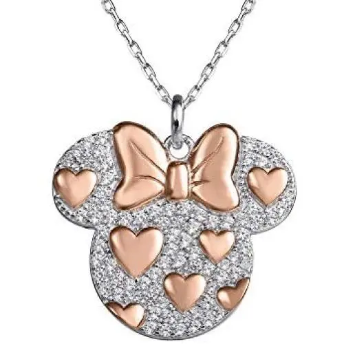 Disney Minnie Mouse Sterling Silver Pink and Cubic Zirconia 18'' Necklace, Official License