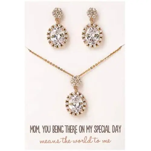 A+O Mother of The Bride or Groom Gift, Wedding Oval Earring and Necklace Jewelry Set in Silver, Gold, Rose Gold