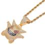 charlinliol 18k Gold Plated Necklace Iced Out 900 Pieces Cubic Zirconia Stones Pokemon Gengar Pendant Hip Hop Jewelry Chain for Men and Women