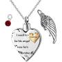 misyou Cremation Jewelry Charm Angel Wing Urn Necklace for Ashes I Used to be his Angle,Now Hes Mine - Stainless Steel Heart Memorial Pendant and 12 PCS Birthstones