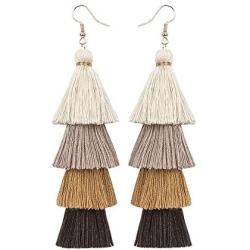 Manfnee Tassel Bohemian Earring Alloy Dangle&Drop Leather Teardrop Wood Earrings Jewelry Women