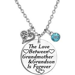 TISDA Grandma Gifts from Grandson,The Love Between Grandmother and Grandson is Forever Necklace Birthstone Family Jewelry