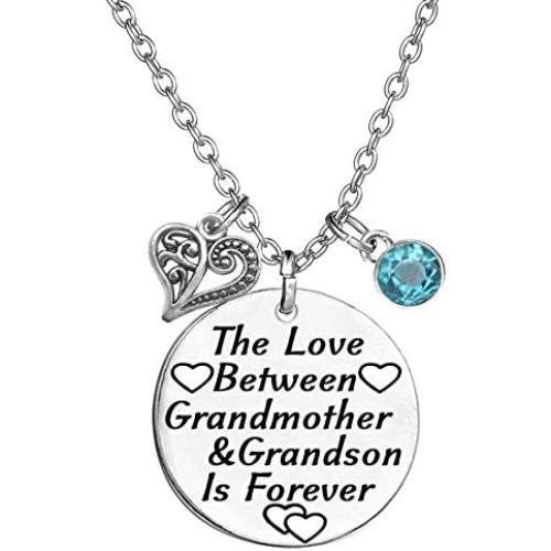 TISDA Grandma Gifts from Grandson,The Love Between Grandmother and Grandson is Forever Necklace Birthstone Family Jewelry
