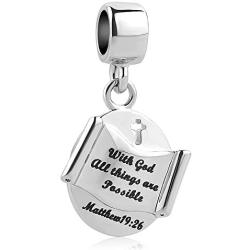 LovelyCharms Cross Charm with God All Things are Possible Religious Dangle Bead Fits European Bracelets