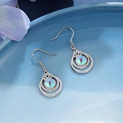 ECOLVANT Drop Earrings for Women Rainbow Moonstone Dangle Earrings Sterling Silver Earrings White Gold Plated Gemstone Hypoallergenic Earrings for Women Girls Birthday Party Fashion Silver Earrings
