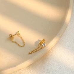 S.Leaf Cubic Zirconia Stud Earrings with Chain Sterling Silver Dangle Earrings for Women