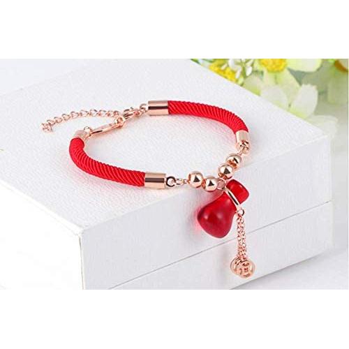 Bib Jewelry Lucky Money Bag Red Bracelet 14K Gold-Plated Fashion Elegant Woman Gift Rose Gold Color Titanium Steel Jewelry Friendship Inspirational Red String Bracelet