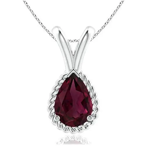 January Birthstone - Pear Rhodolite Twisted Rope V-Bale Pendant Necklace in Sterling Silver (6x4mm Rhodolite Garnet) January Birthstone - Pear Rhodolite Twisted Rope V-Bale Pendant Necklace in Sterling Silver (6x4mm Rhodolite Garnet)