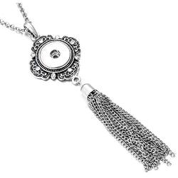 Long Rhinestone Accented Snap Charm Tassel Necklace